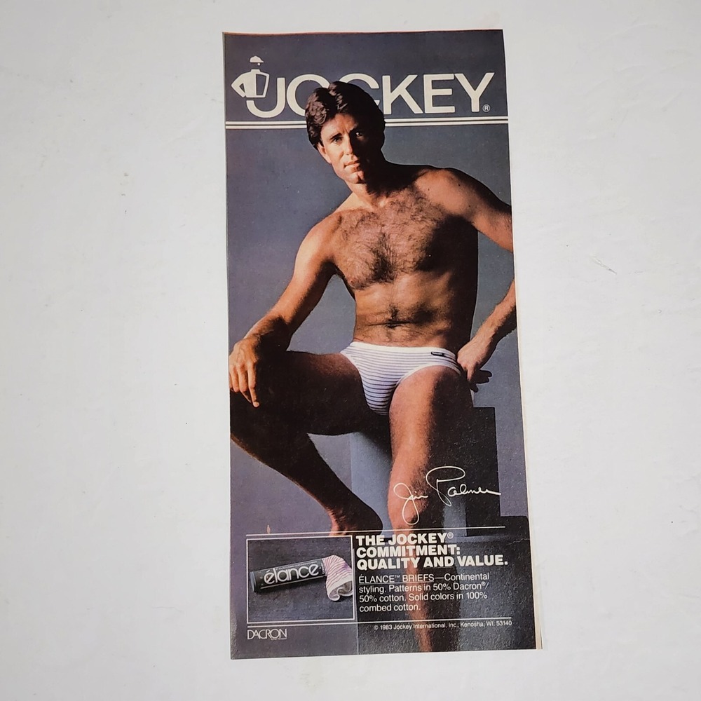 Vintage Print Ad Jim Palmer JOCKEY briefs hairy chest clipping 1983 5x10.5